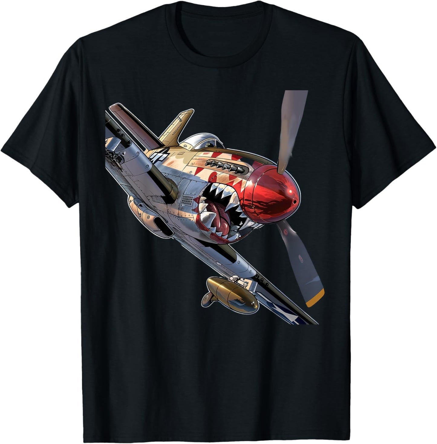 Fun Cartoon P-51 Fighter Plane Aircraft Warbird Hobbyist T-Shirt - T-Shirt | Black