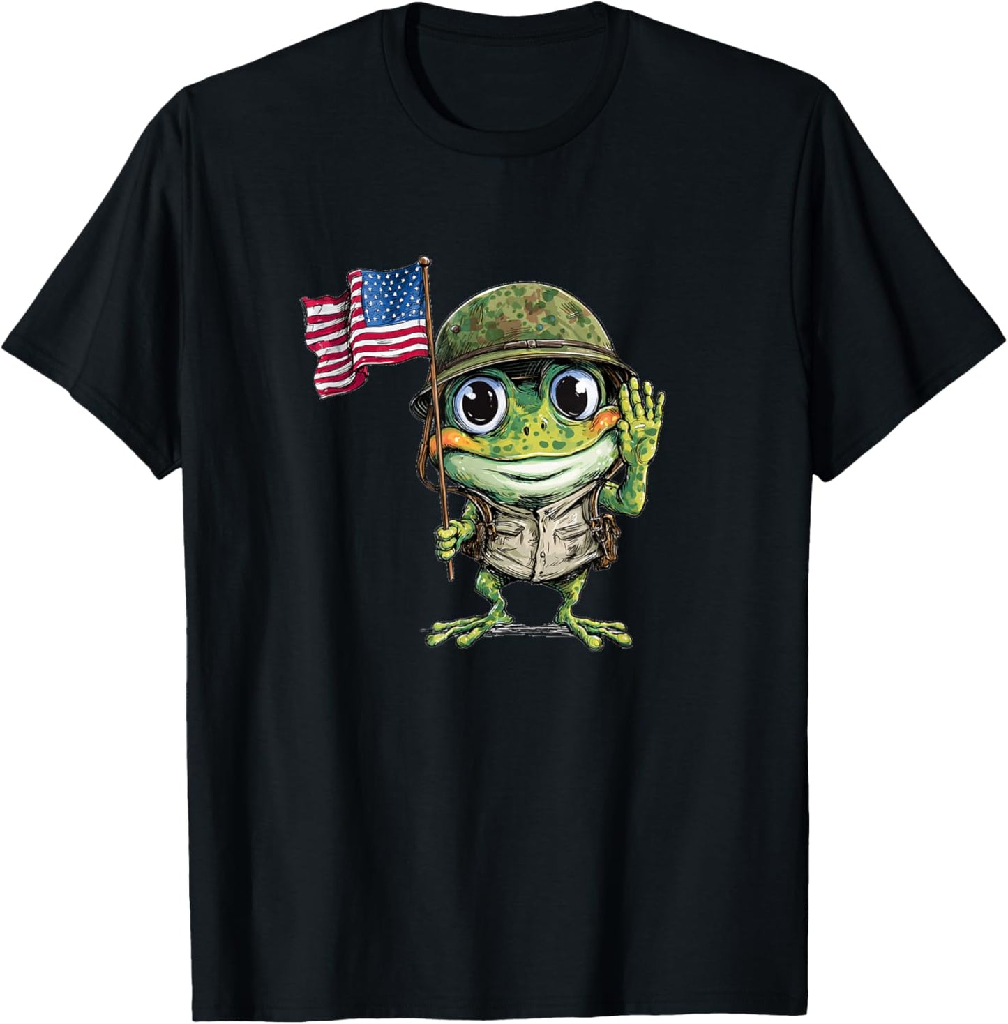Funny Military Frog with Patriotic Flag Look T-Shirt - T-Shirt | Black