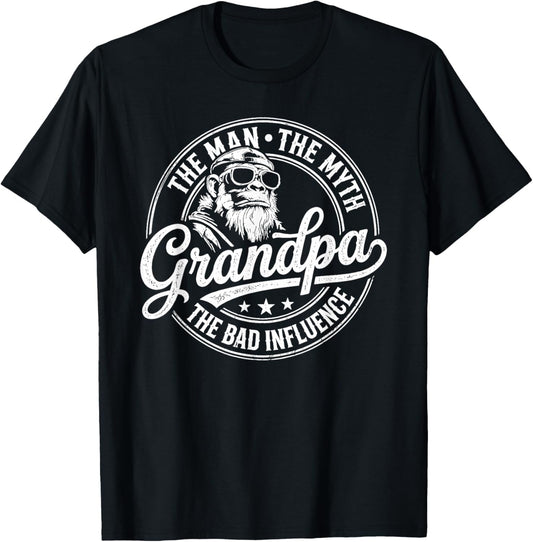The Man The Myth Grandpa The Bad Influence Monkey T-Shirt - T-Shirt | Black
