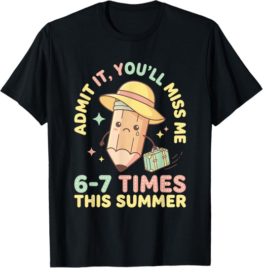 Crying Pencil Summer Vacation Teacher Student T-Shirt - T-Shirt | Black