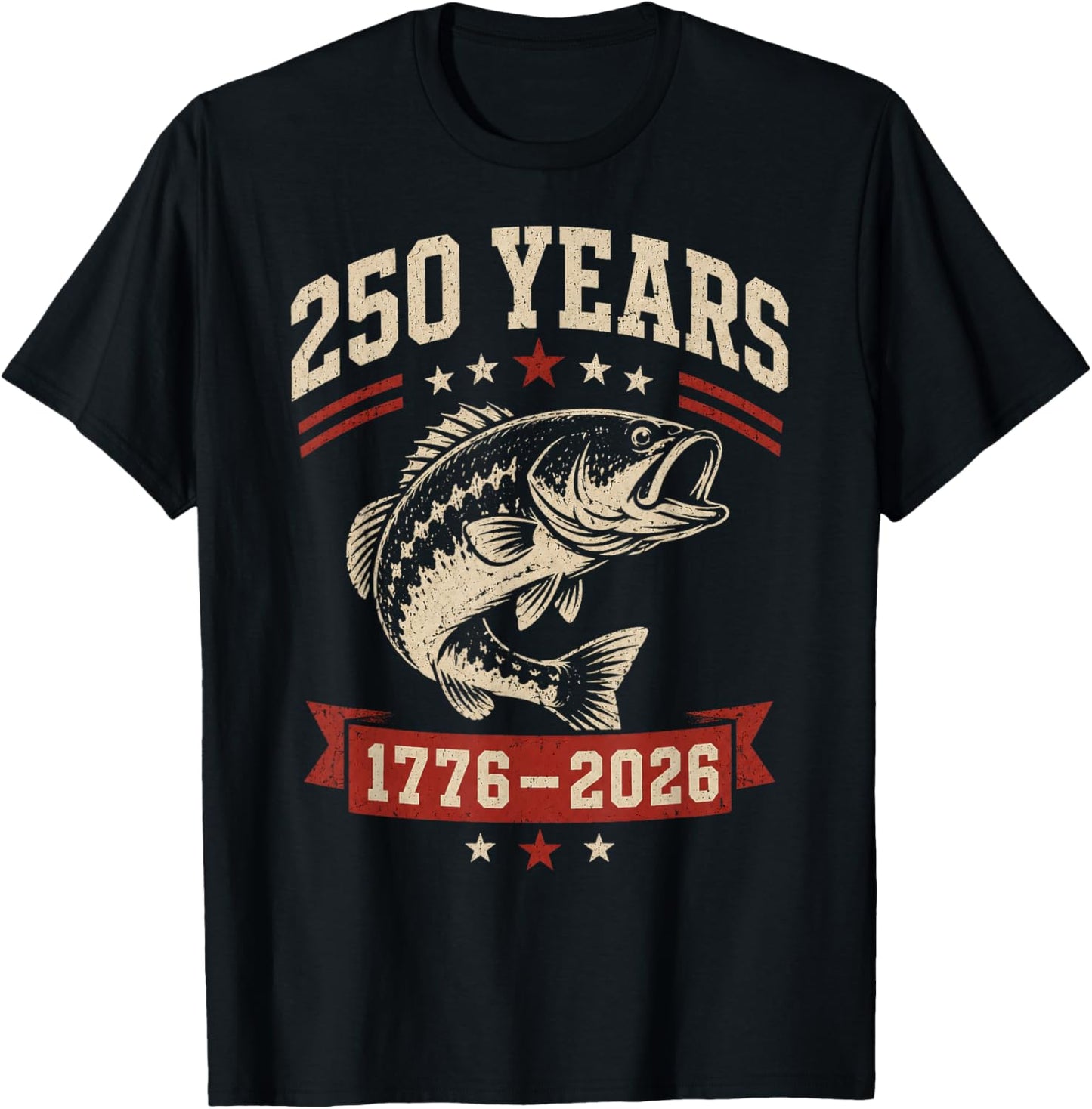Patriotic Fish Freedom Flag 250 Years USA Fishing 4th July T-Shirt - T-Shirt | Black