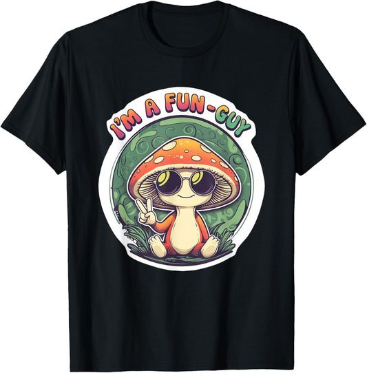 I'm A Fun-Guy Cute Mushroom Pun Retro Vintage Hippie Cartoon T-Shirt - T-Shirt | Black