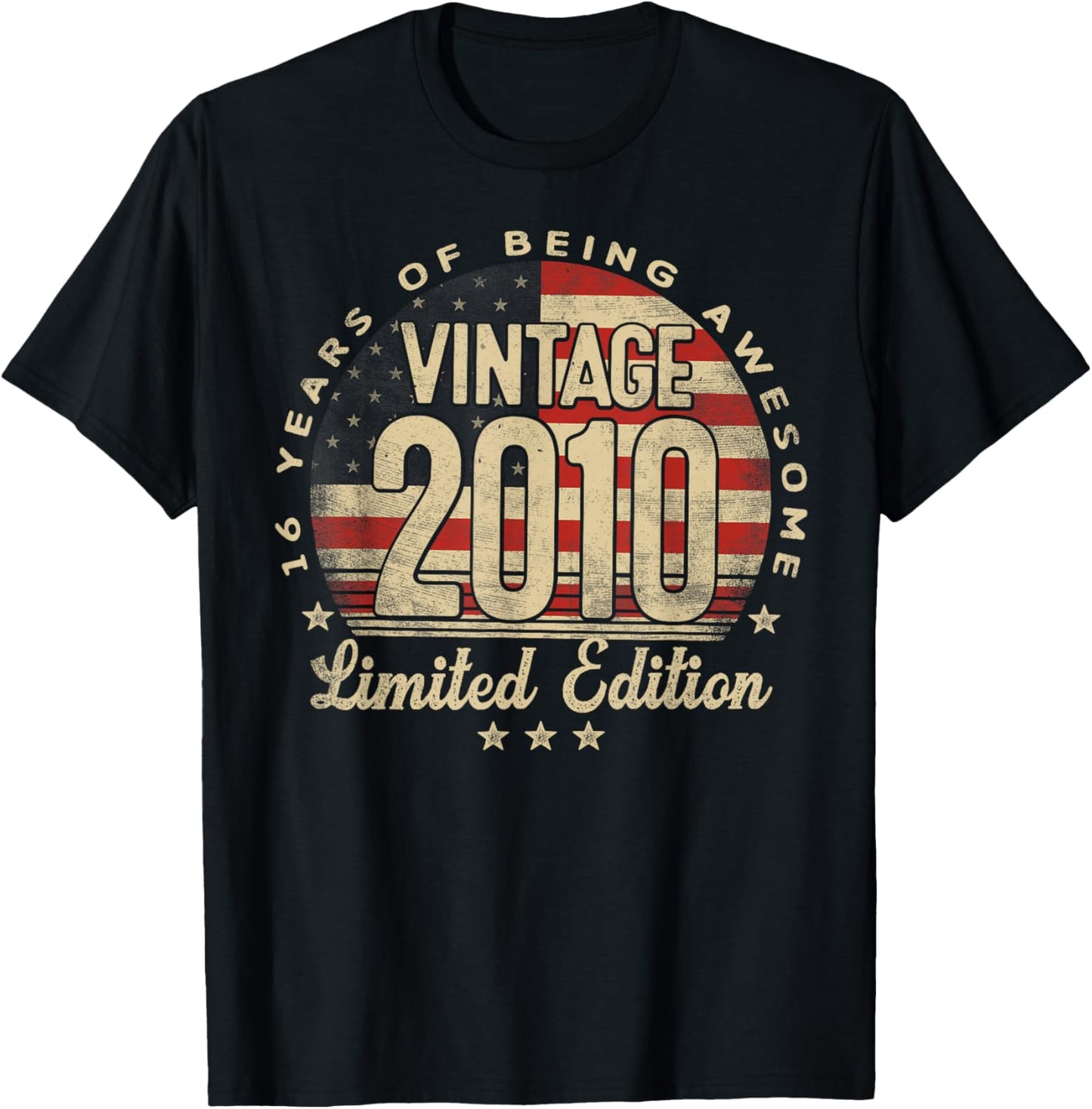 Vintage 2010 Limited Edition USA Flag 16-Year-Old Age 16 T-Shirt - T-Shirt | Black
