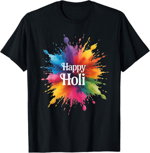 Happy Holi 2026 India Hindu Festival Colors Men Women Kids T-Shirt - T-Shirt | Black