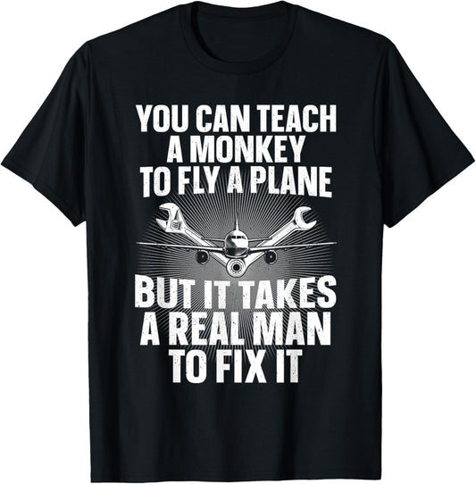 Funny Aircraft Mechanic Art Boys Aircraft Technician T-Shirt - T-Shirt | Black