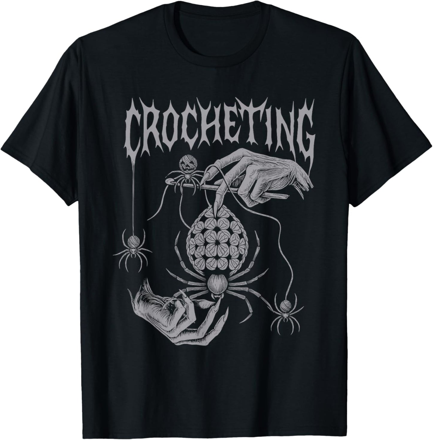 Crocheting Vintage Gothic Crocheter Spooky Crochet Spider T-Shirt - T-Shirt | Black