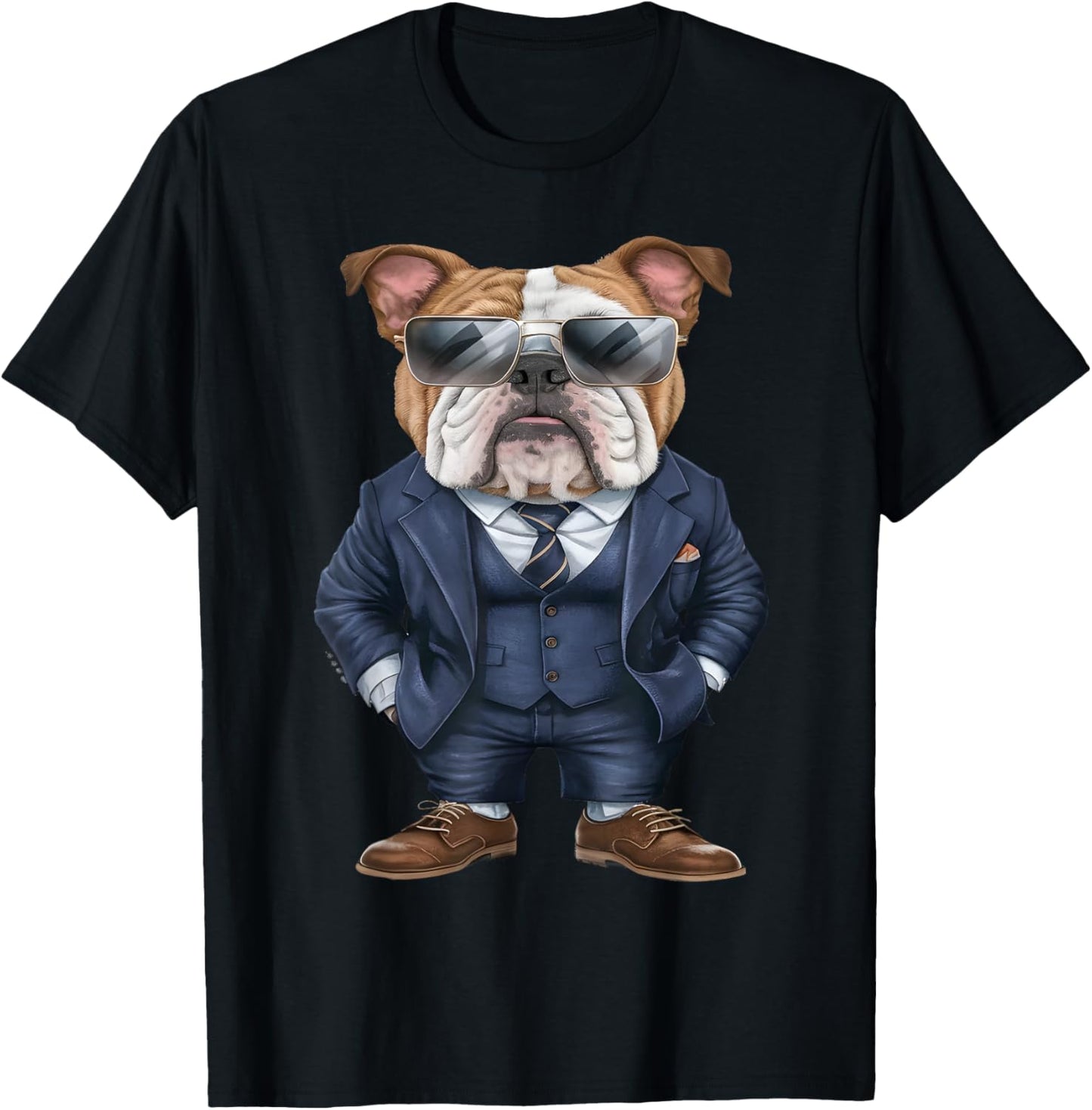 Men Woman English Bulldog Suit English Bulldog T-Shirt - T-Shirt | Black