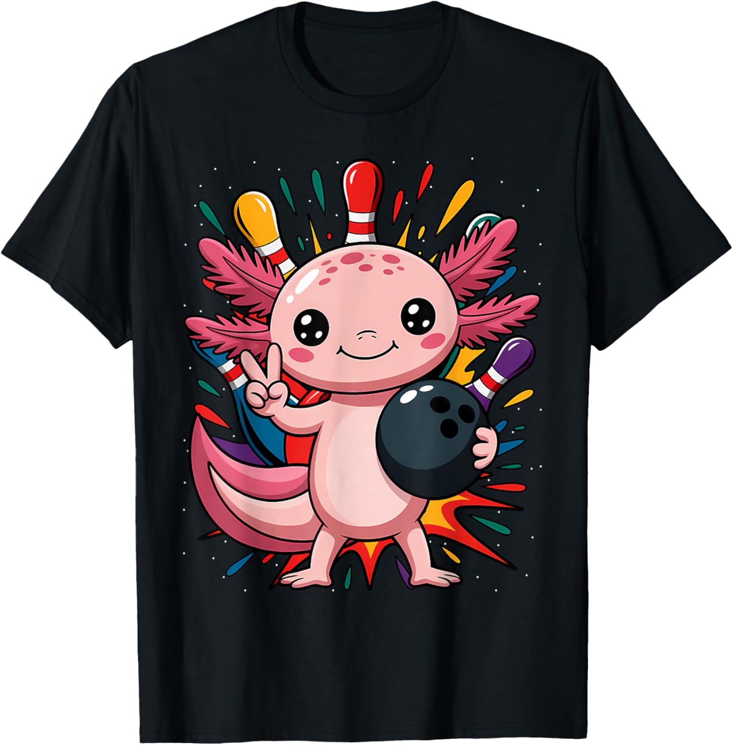 Funny Axolotl Bowling Player Bowler Bowl Sports T-Shirt - T-Shirt | Black