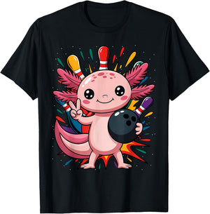 Funny Axolotl Bowling Player Bowler Bowl Sports T-Shirt - T-Shirt | Black