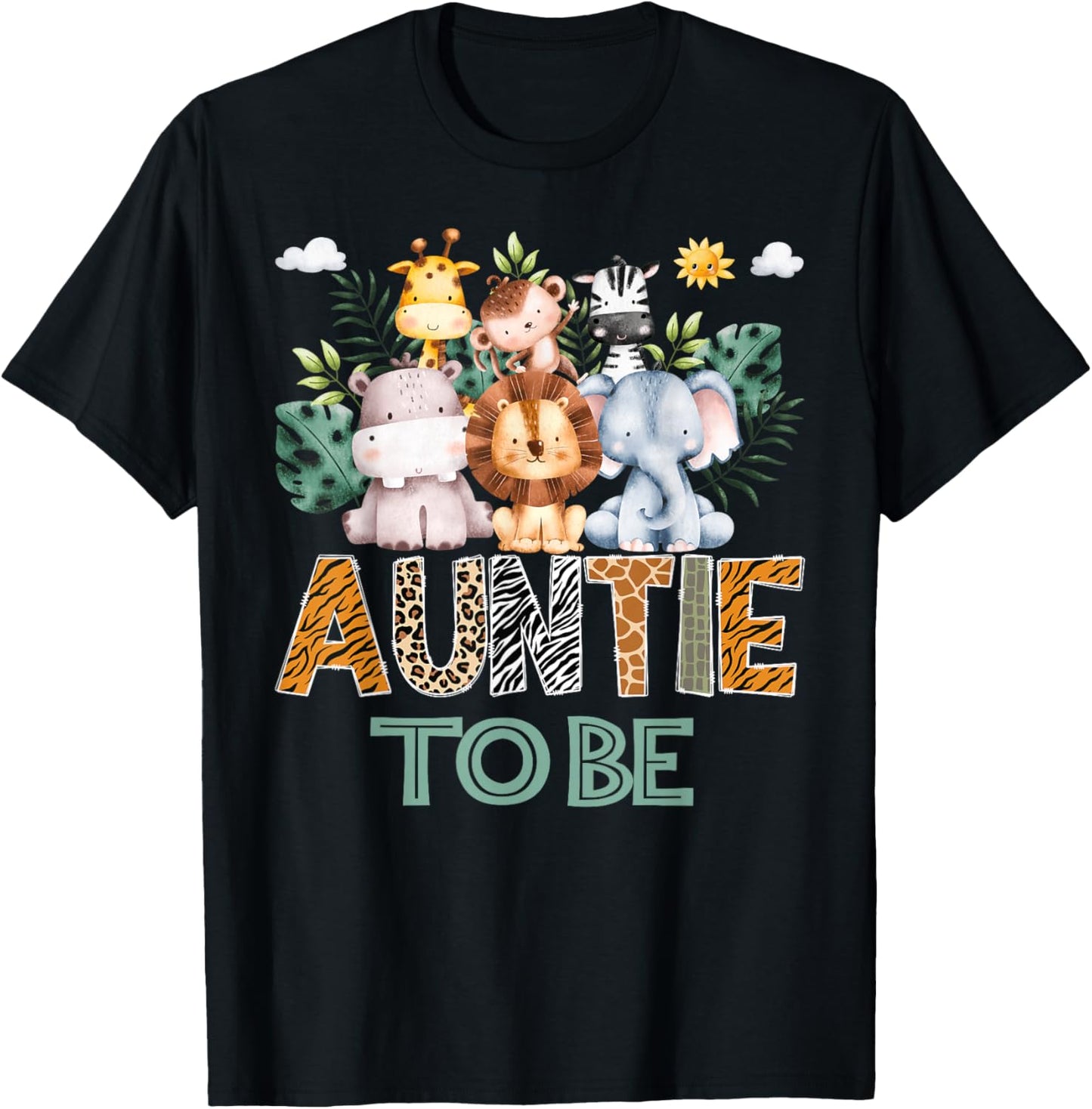 Soon To Be Auntie Jungle Animal Safari Gender Reveal T-Shirt - T-Shirt | Black