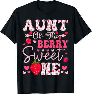 Aunt Of The Berry Sweet One Strawberry 1St Birthday T-Shirt - T-Shirt | Black