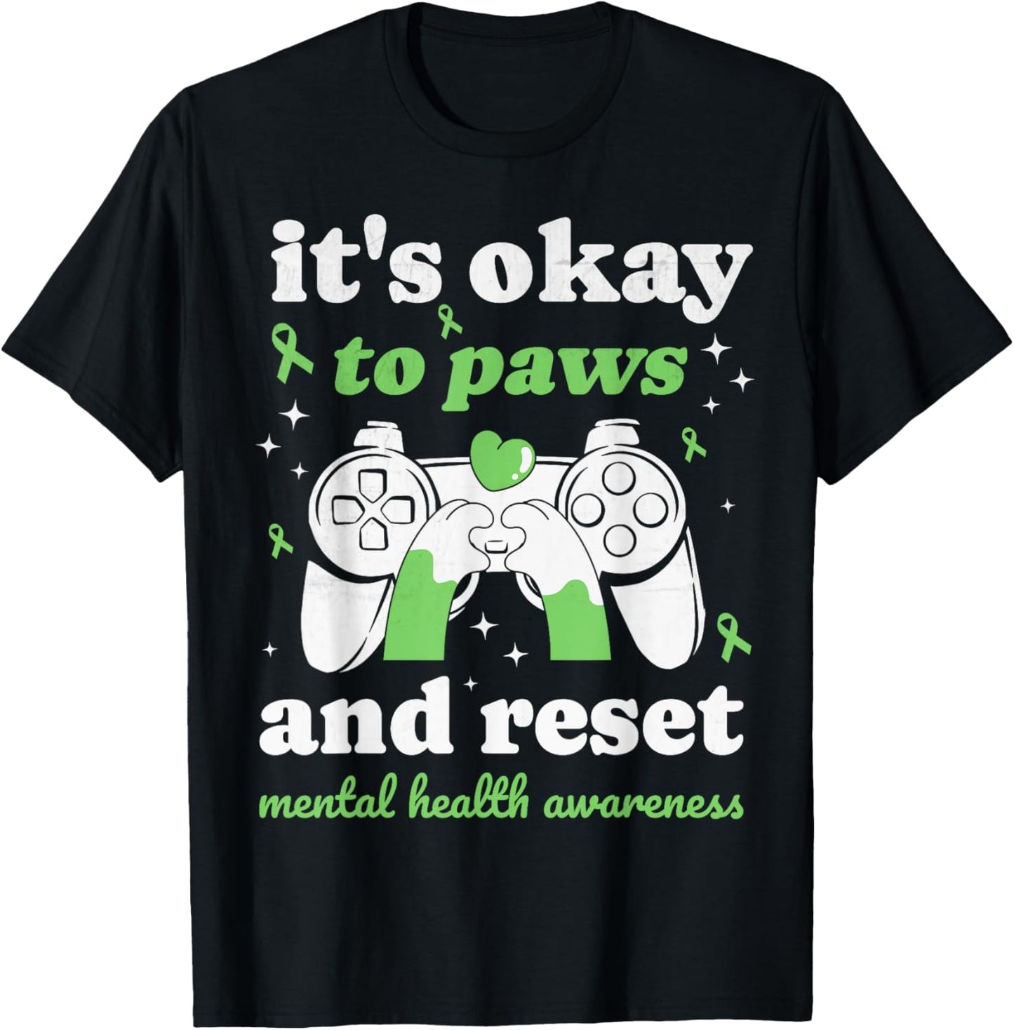 Cat Mental Health Awareness Month Gamer Paws Men's Kid's T-Shirt - T-Shirt | Black