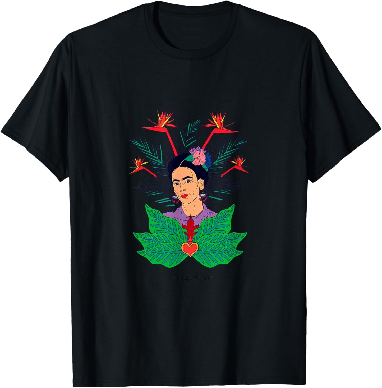Frida Kahlo Flowers Portrait Graphic Art Feminism PAPL248 T-Shirt - T-Shirt | Black
