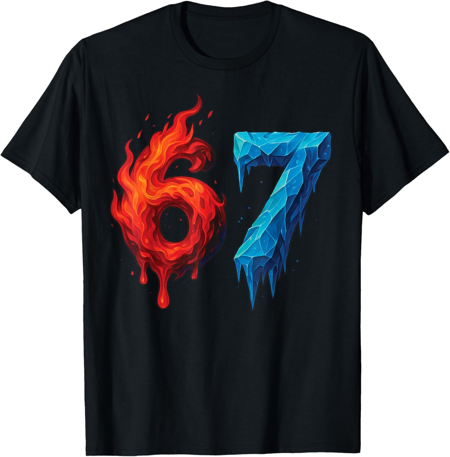 67 Six Seven 6-7 Flaming Ice – Funny Teen Kids Brainrot Meme T-Shirt - T-Shirt | Black