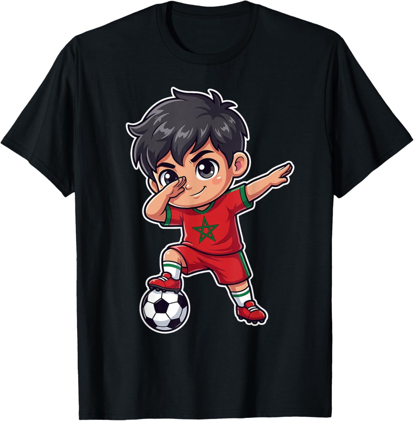 Flag of Morocco Kid Goal Cartoon Morocco for Kids T-Shirt - T-Shirt | Black