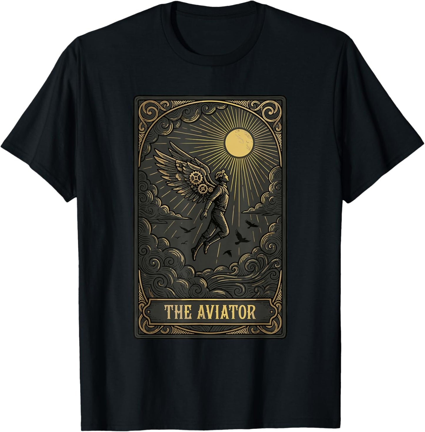 Vintage Tarot Card Style Mechanical Wings Aviation Design T-Shirt - T-Shirt | Black