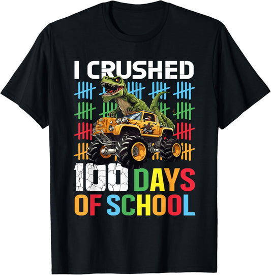 100 Days of School Monster Truck Dinosaur Funny Kids Boys T-Shirt - T-Shirt | Black