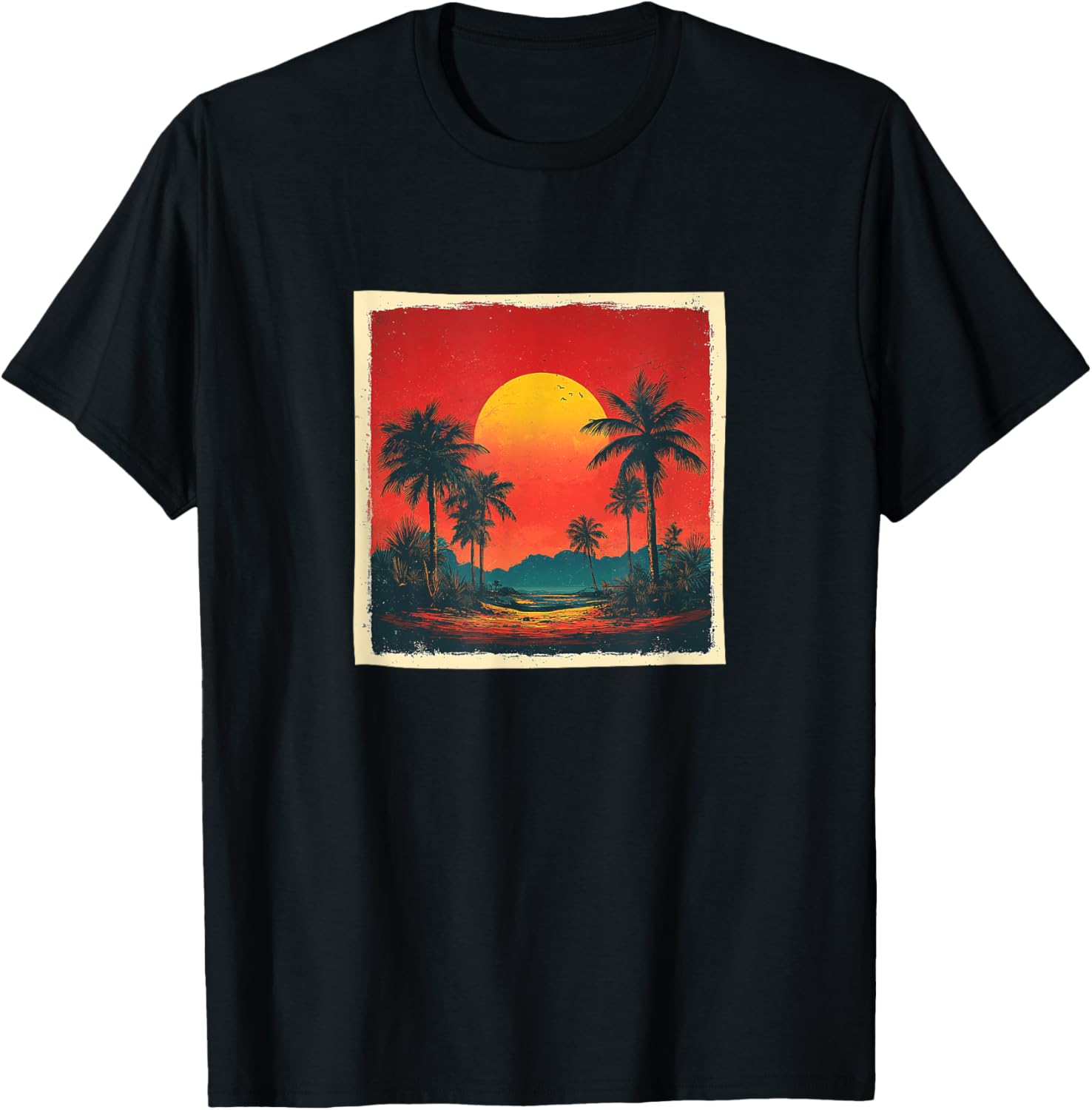 Desert Oasis Vintage Landscape Graphic T-Shirt - T-Shirt | Black