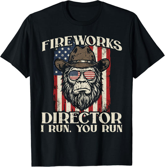 4th of July Bigfoot Fireworks Director Sasquatch Men Women T-Shirt - T-Shirt | Black