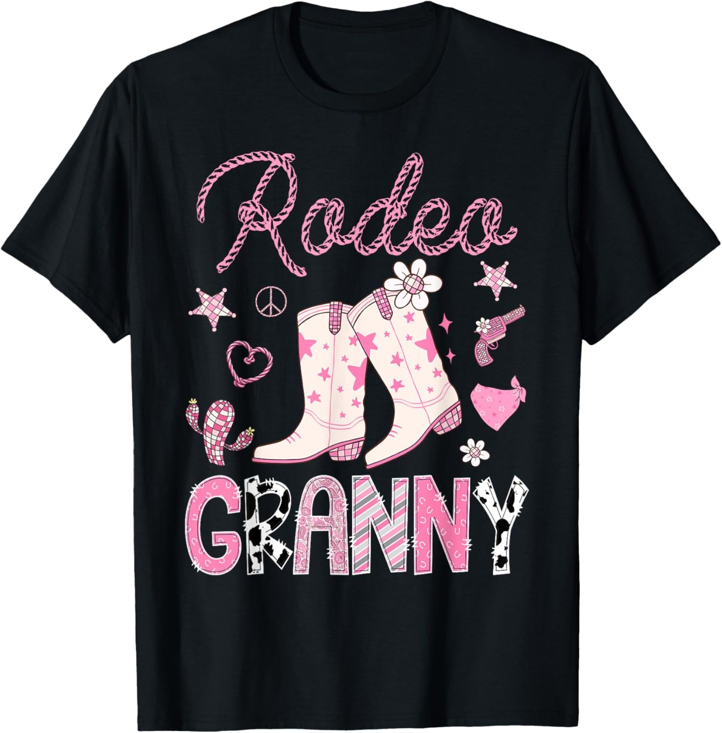 Rodeo Granny Pink Boots Disco CowGirl Birthday Party T-Shirt - T-Shirt | Black