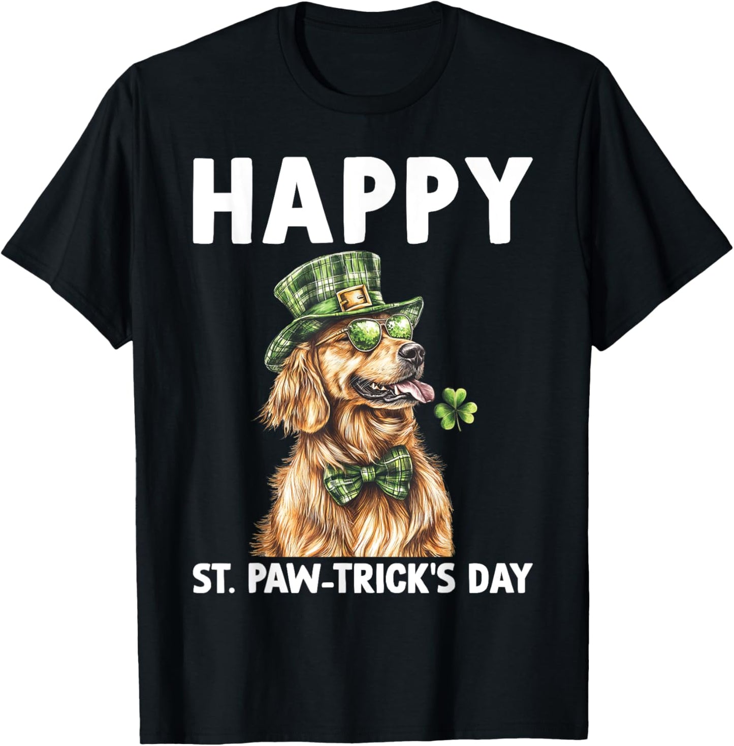 Shamrock Happy St Patrick's Day Dog Golden Retriever T-Shirt - T-Shirt | Black