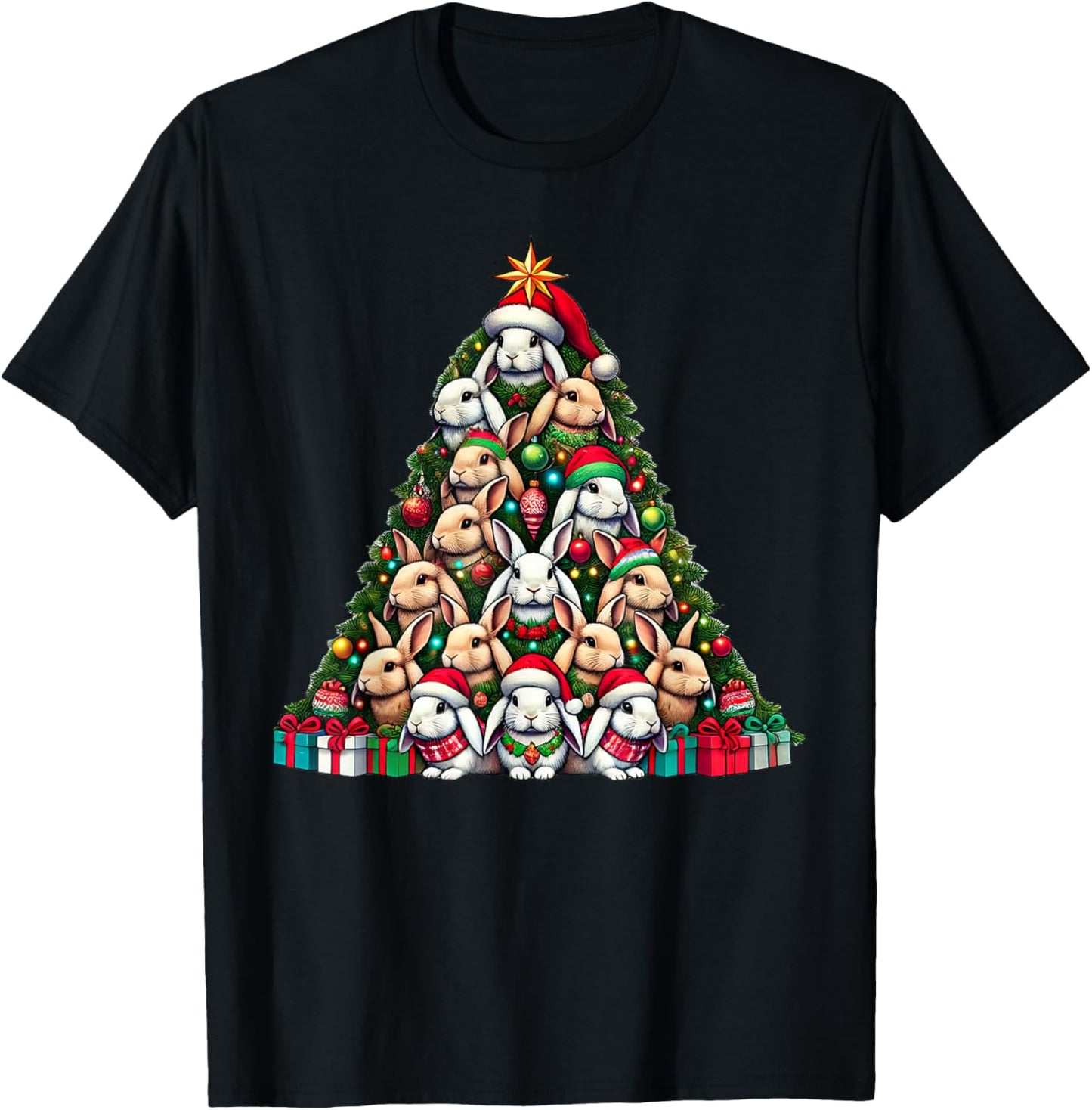 Rabbit Christmas Tree Funny Rabbit Xmas T-Shirt - T-Shirt | Black