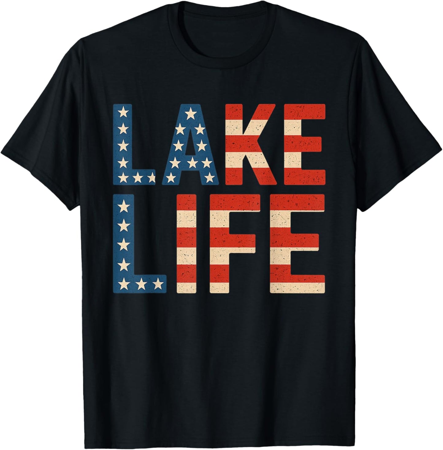 Vintage Lake Life 4th of July Patriotic T-Shirt - T-Shirt | Black