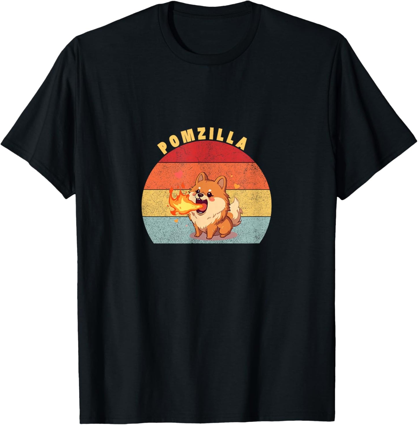 Pomzilla Pomeranian Dog Vintage Monster Pom Dog Lover T-Shirt - T-Shirt | Black