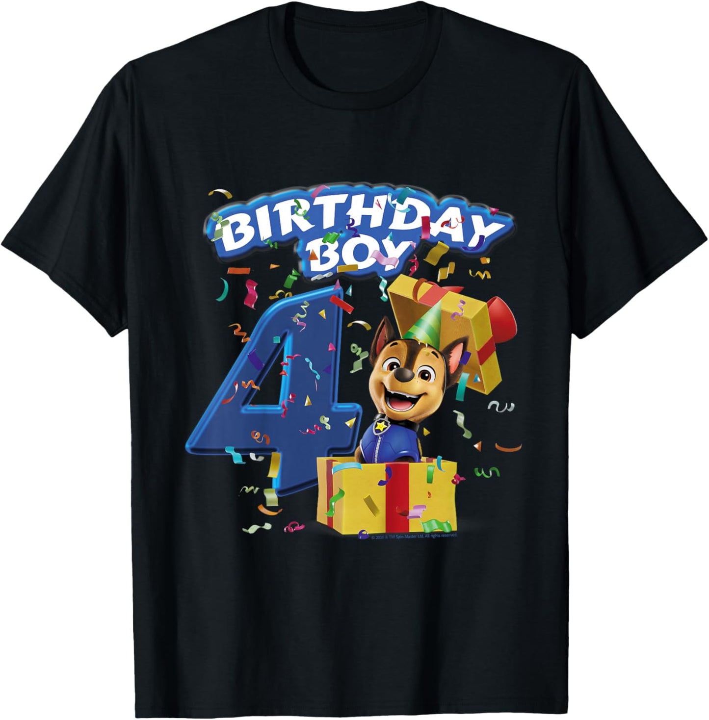 Kids Official Paw Patrol Chase Birthday Boy Age 4 T-Shirt - T-Shirt | Black