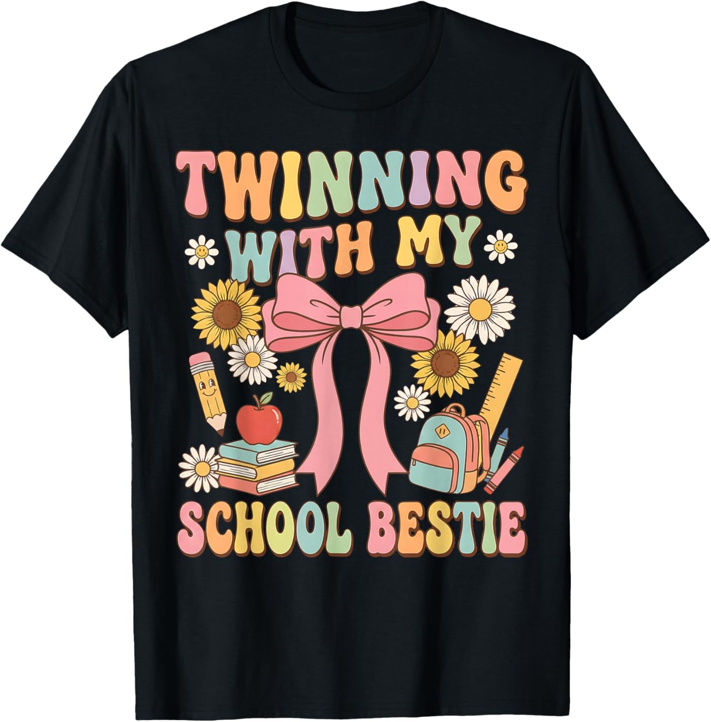 Twinning with My School Bestie Cute Matching Friend Twin Day T-Shirt - T-Shirt | Black