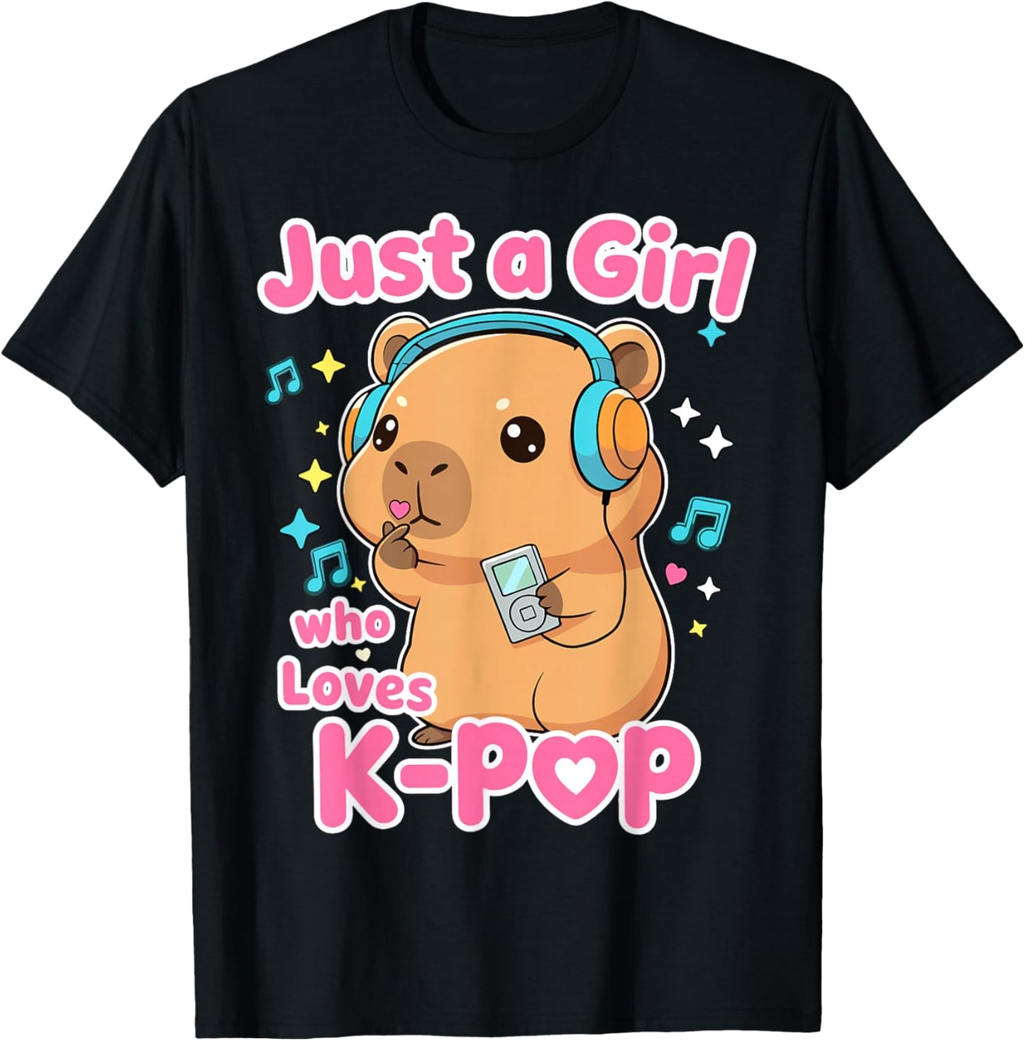 Just A Girl Who Loves K-Pop Cute Capybara T-Shirt - T-Shirt | Black