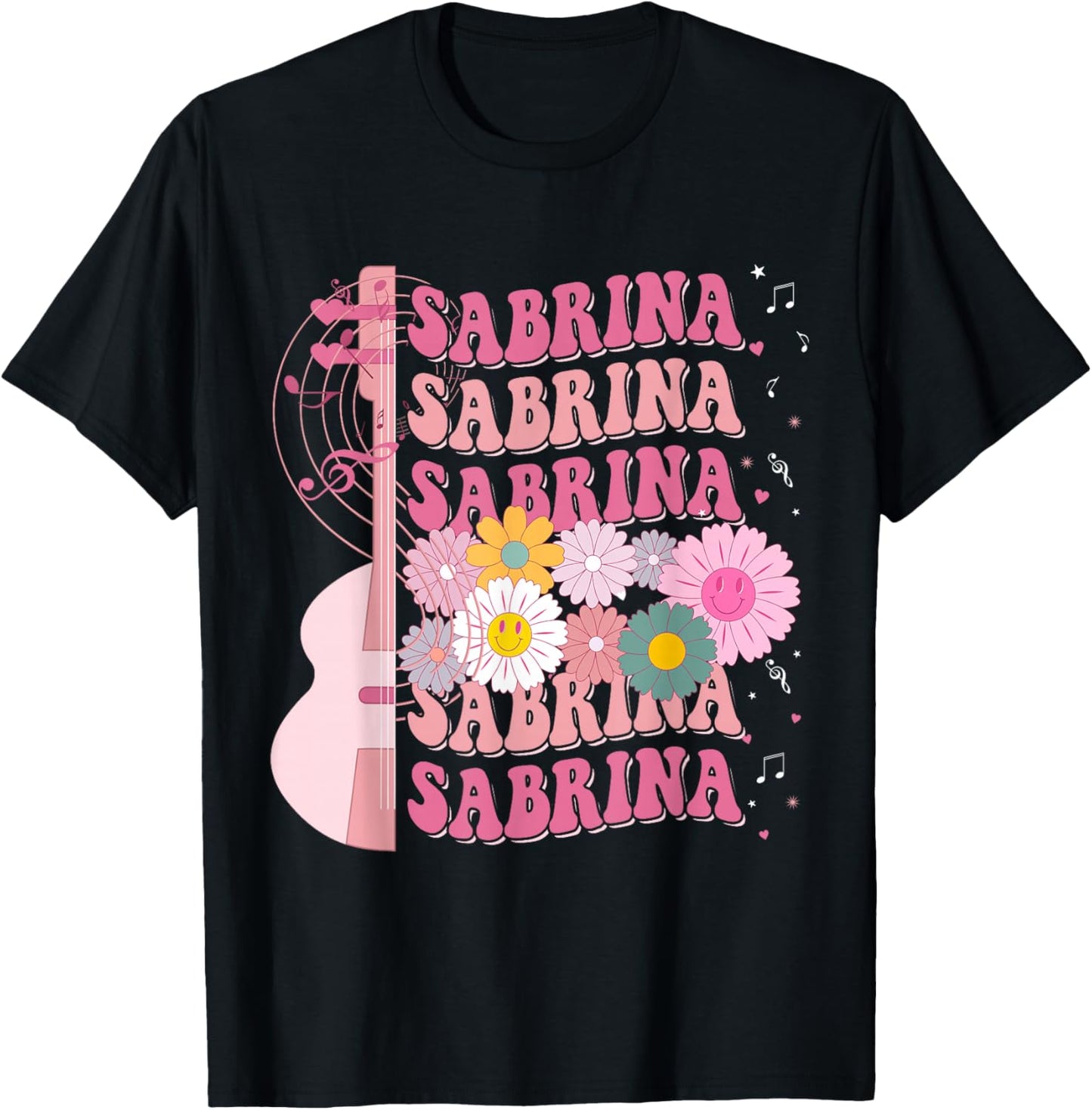 Girl Retro Sabrina Groovy Flower Name Personalized 80's T-Shirt - T-Shirt | Black