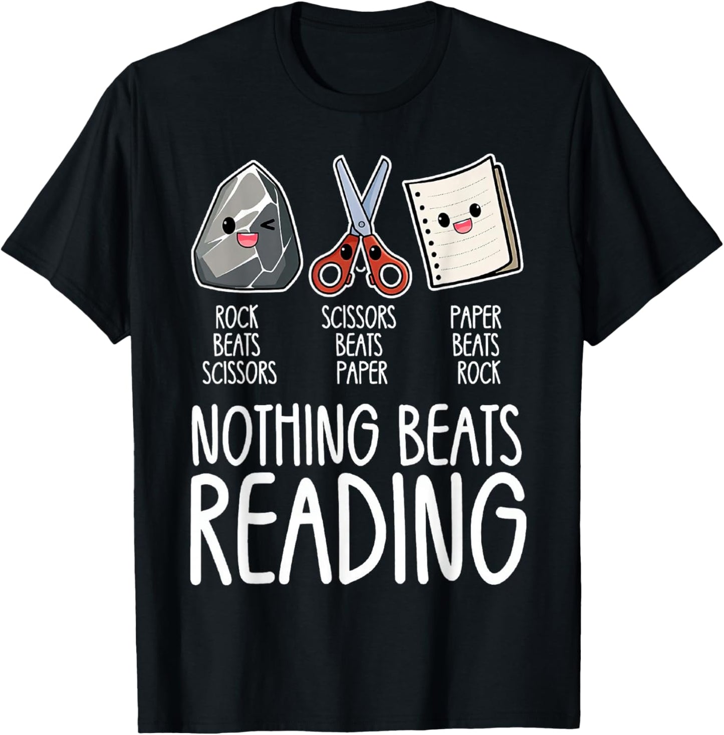 Rock Paper Scissors Vintage Nothing Beats Reading Hand Game T-Shirt - T-Shirt | Black