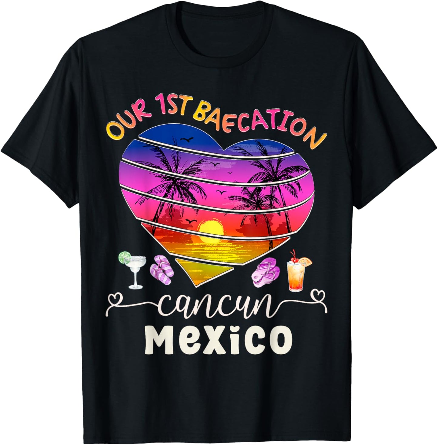 Our 1st Baecation Summer Vacation Cancun Mexico Couples Trip T-Shirt - T-Shirt | Black