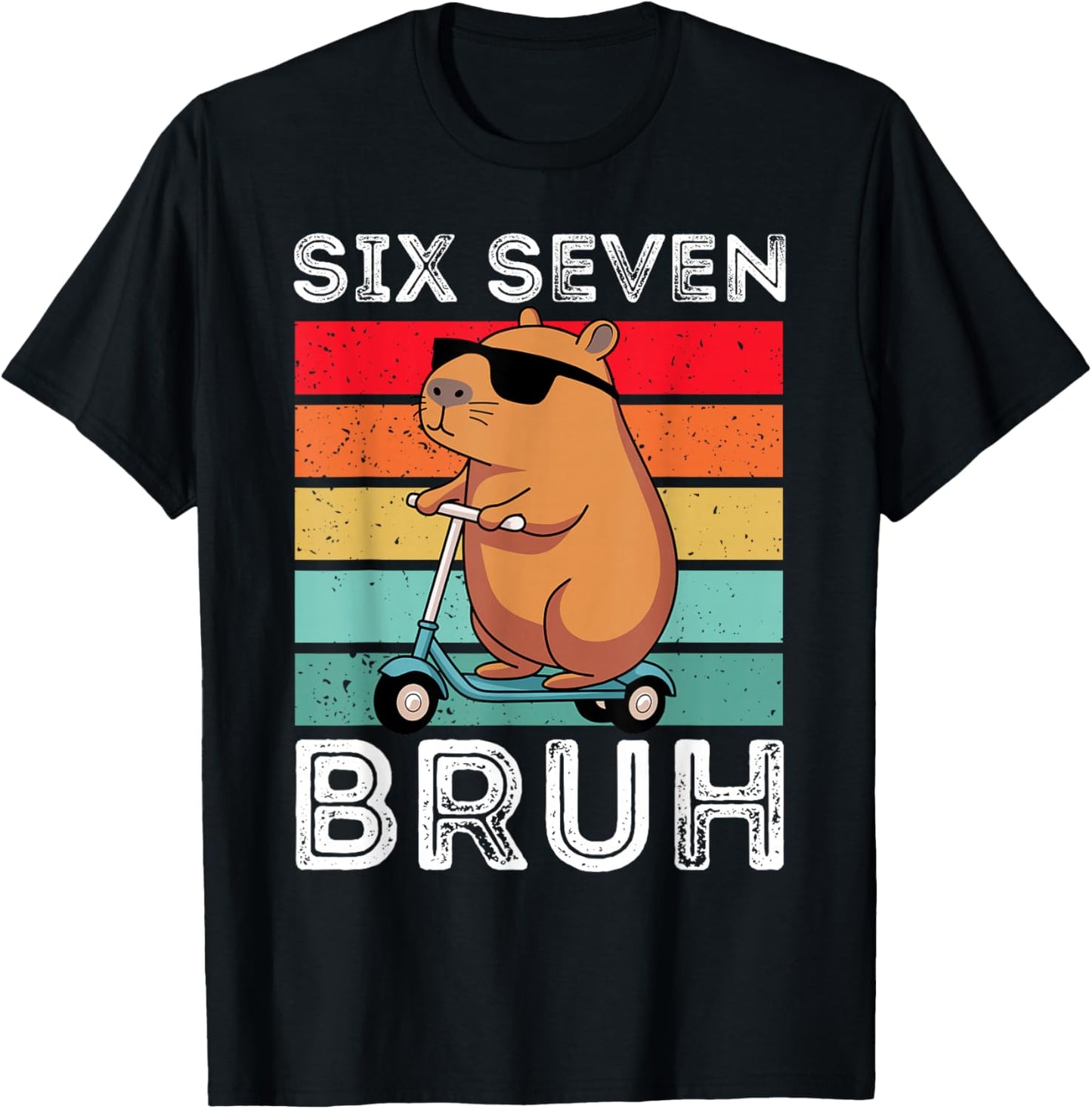 Six Seven Bruh 67 Meme Funny Cute Capybara T-Shirt - T-Shirt | Black