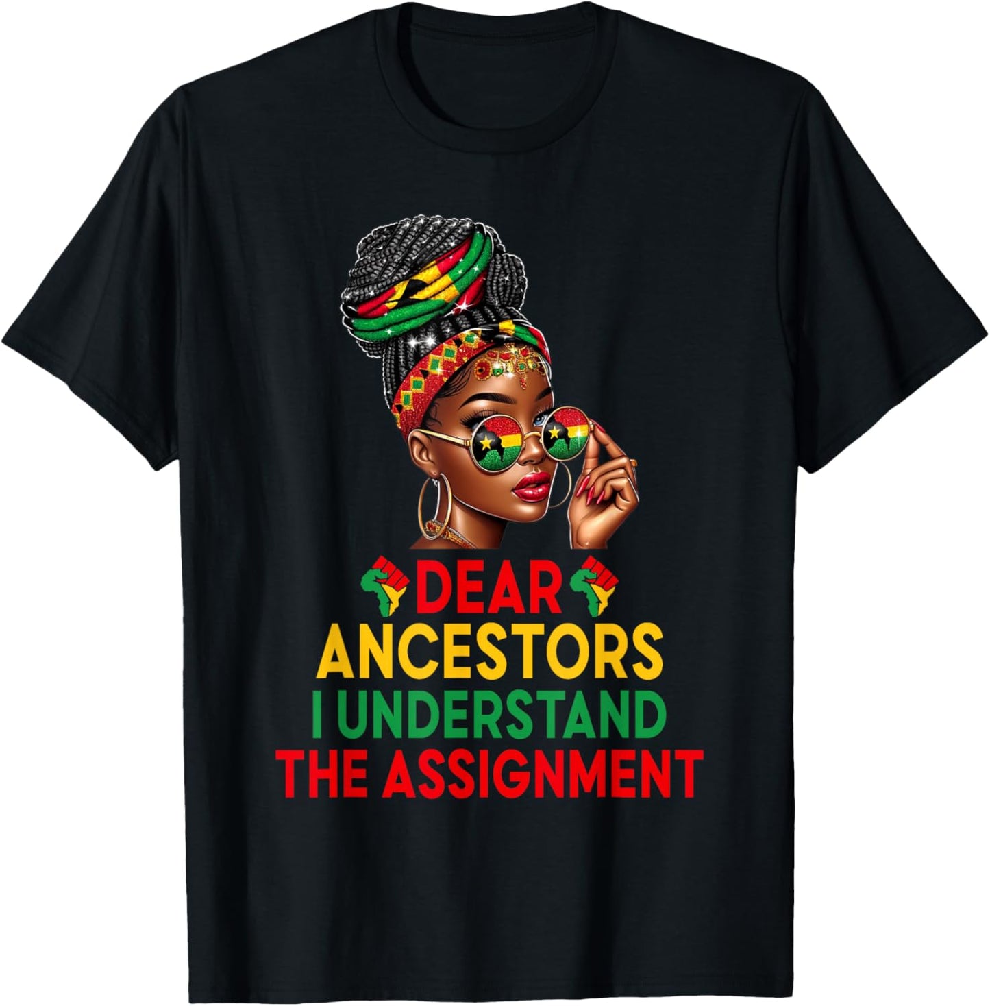 Dear Ancestors Afro Black Woman Headwrap Juneteenth Queen T-Shirt - T-Shirt | Black