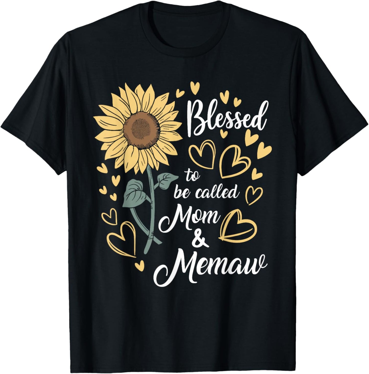 Blessed To Be Called Mom & Memaw Sunflower T-Shirt - T-Shirt | Black