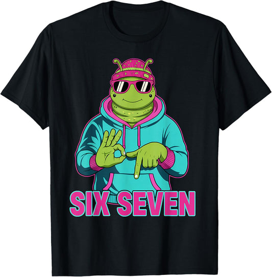 Six Seven Meme Cute Caterpillar 67 Funny Gen Z Apha Slang T-Shirt - T-Shirt | Black