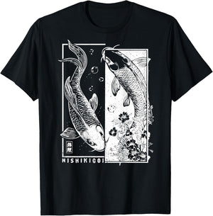 Vintage Japanese Yin And Yang Nishikigoi Carp Fish Koi T-Shirt - T-Shirt | Black