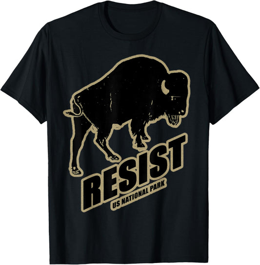US National Park Resist Service Bison Buffalo Vintage T-Shirt - T-Shirt | Black