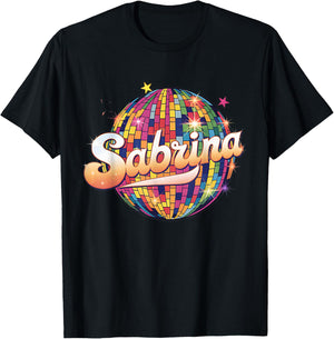 Girl Retro Sabrina First Name Personalized Heart T-Shirt - T-Shirt | Black