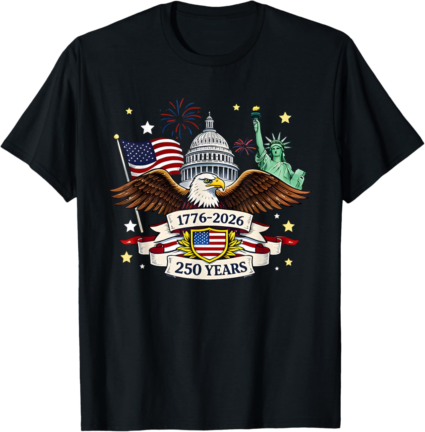 250 Years Flag Statue of Liberty 1776-2026 250th Birthday T-Shirt - T-Shirt | Black