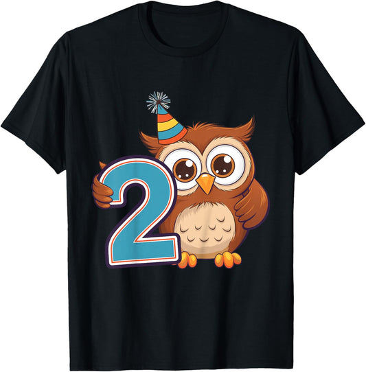 Kids 2nd Birthday Owl Kids T-Shirt - T-Shirt | Black