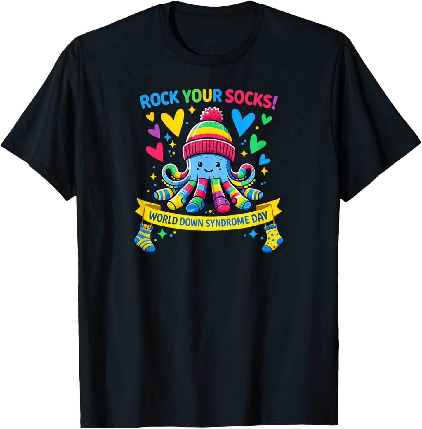 Rock Your Socks Down Syndrome Awareness Day Octopus T-Shirt - T-Shirt | Black