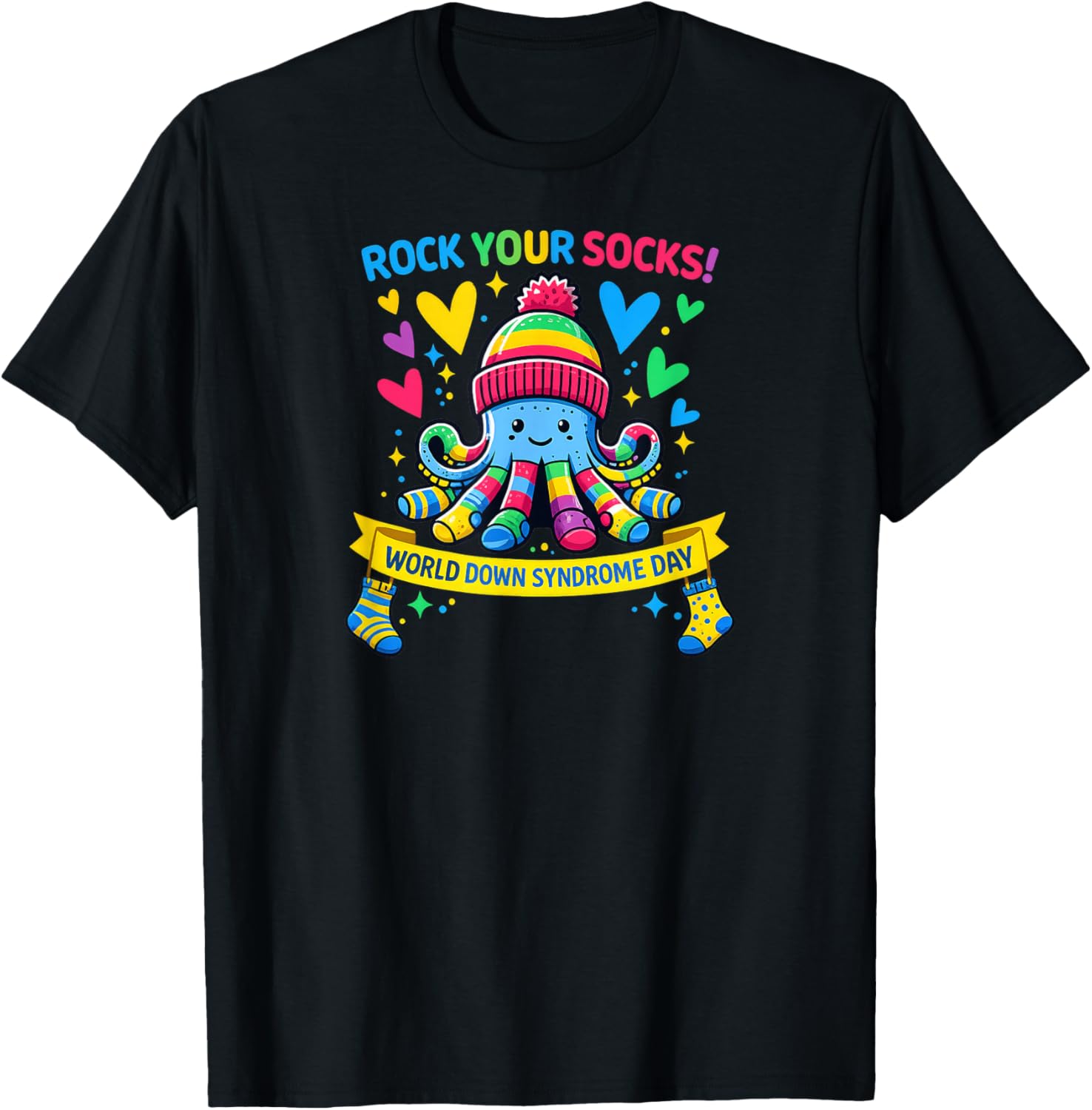 Rock Your Socks Down Syndrome Awareness Day Octopus T-Shirt - T-Shirt | Black