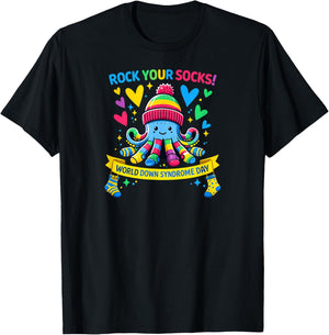 Rock Your Socks Down Syndrome Awareness Day Octopus T-Shirt - T-Shirt | Black