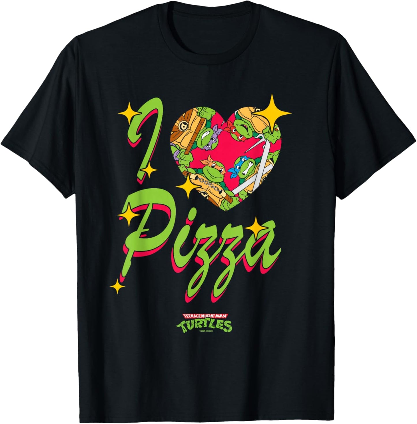 TMNT I Heart Pizza Retro Turtle Love Classic 90's Cartoon T-Shirt - T-Shirt | Black