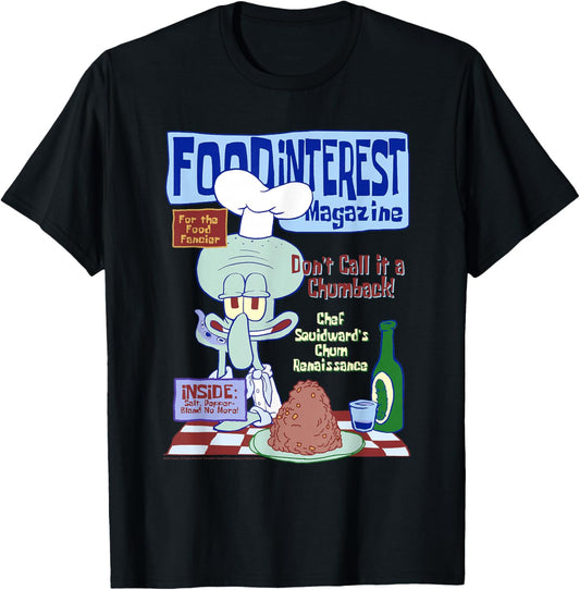 Spongebob Food Interest Magazine Squidward Funny Cartoon T-Shirt - T-Shirt | Black