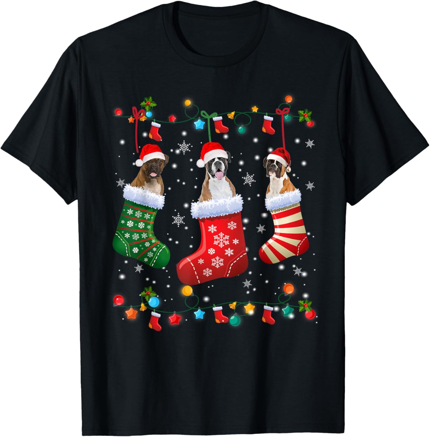 Christmas Socks Pajama Boxer Dog Puppy Lover Women Kids T-Shirt - T-Shirt | Black