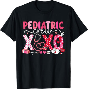 XOXO Nurse Pediatric Crew Nurse Valentine Leopard Crew PEDS T-Shirt - T-Shirt | Black